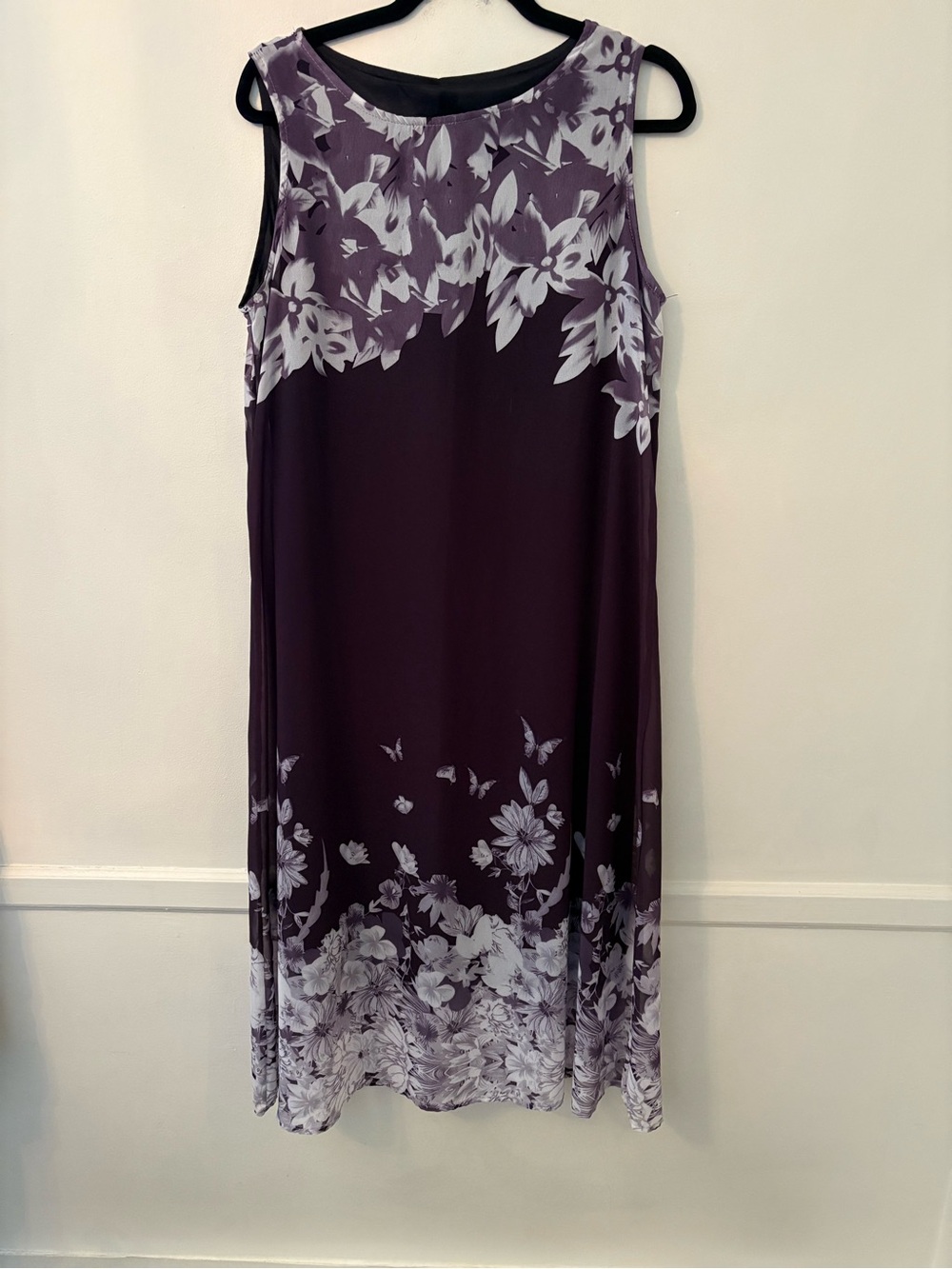 Tendency Women’s Sleeveless Black Maxi Dress Lined W Gray & White Flowers SZ M - Picture 1 of 7